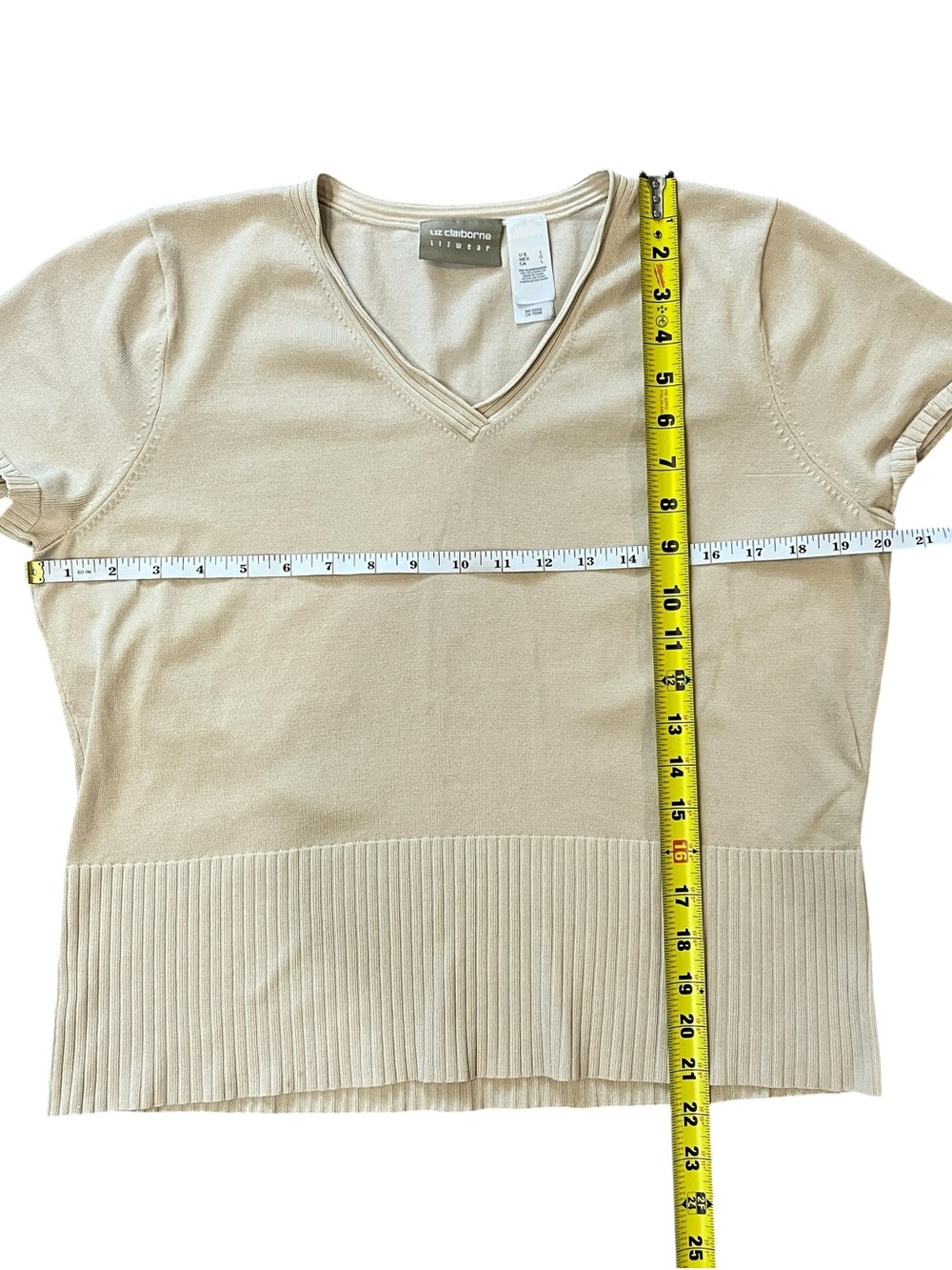 Vintage Liz Claiborne Silk Sweater Top Short Sleeve Neutral Beige Womens Large - Picture 4 of 6